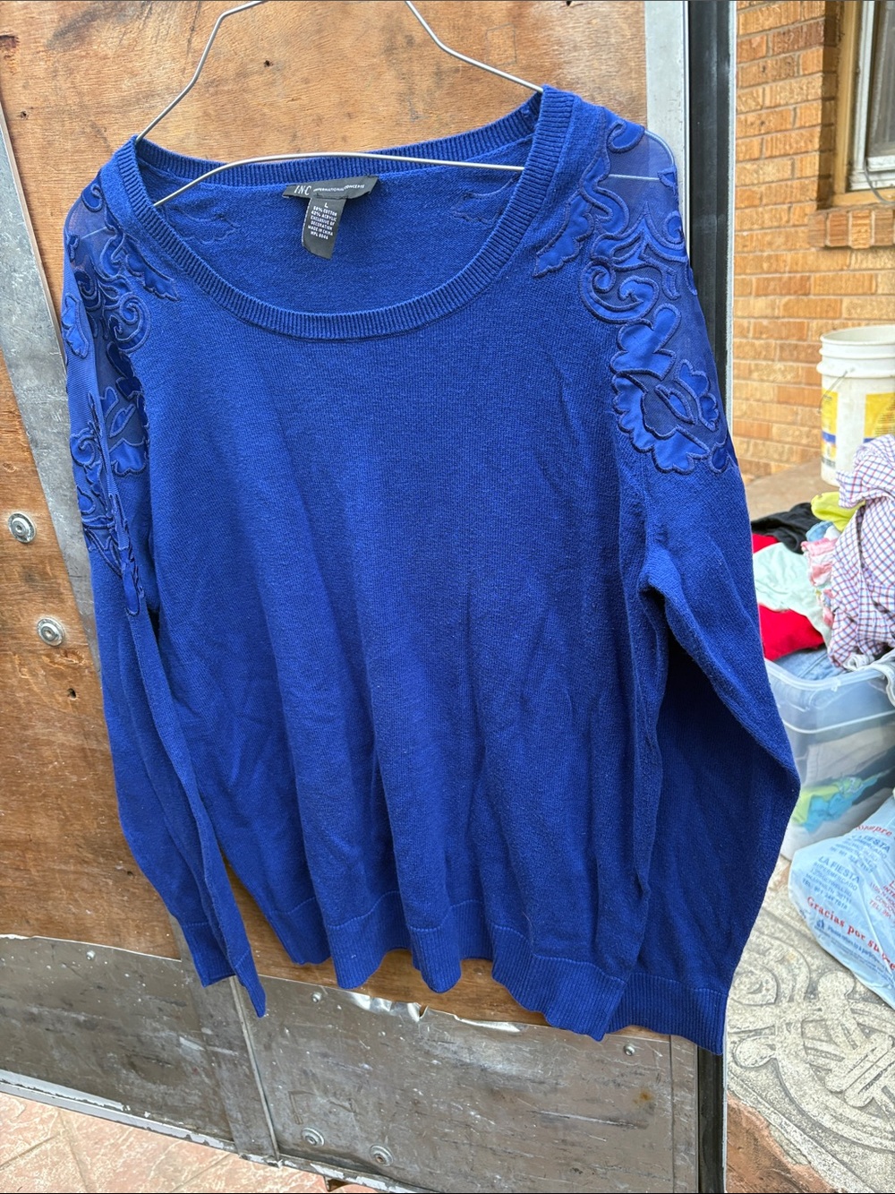 INC International Concepts Sapphire Blue Floral-Appliqué Sweater